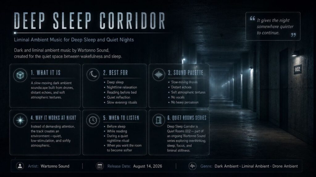 Deep Sleep Corridor dark liminal ambient sleep music by Wartonno Sound infographic
