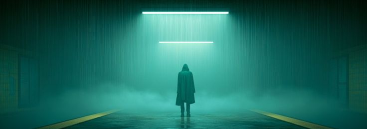 Rain falls inside a sealed station