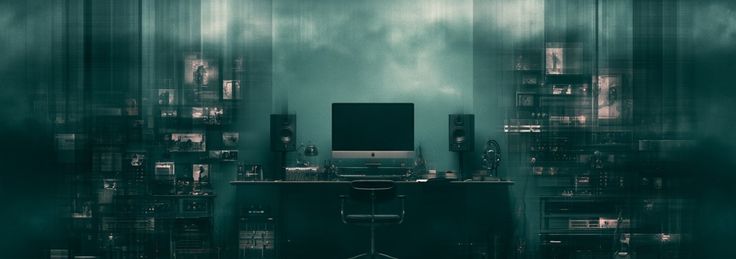 A dark liminal interior representing familiar sounds blending with unfamiliar ambient textures